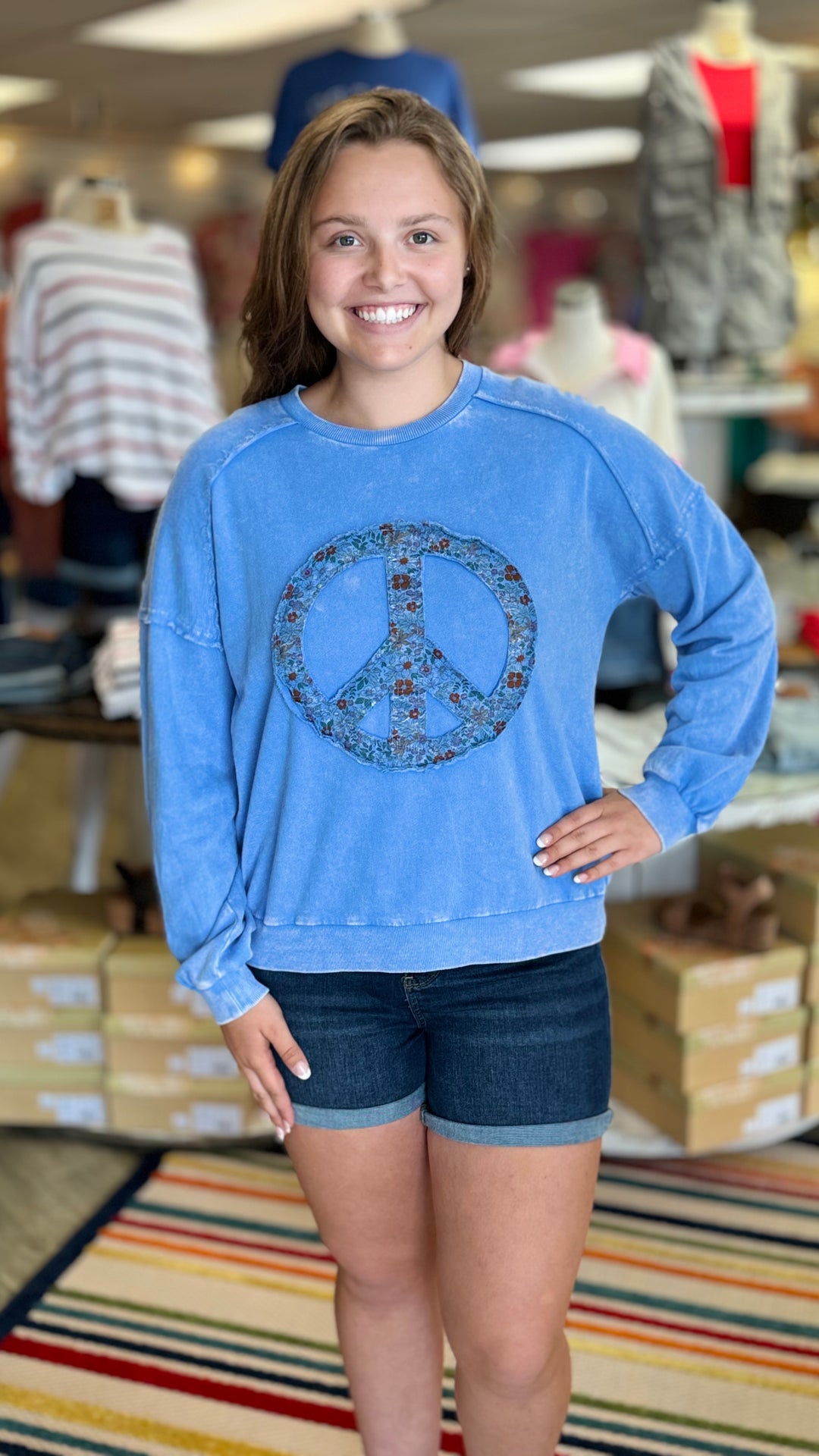 Peace Sign Washed Pullover-Sweatshirts-Easel-Evergreen Boutique, Women’s Fashion Boutique in Santa Claus, Indiana