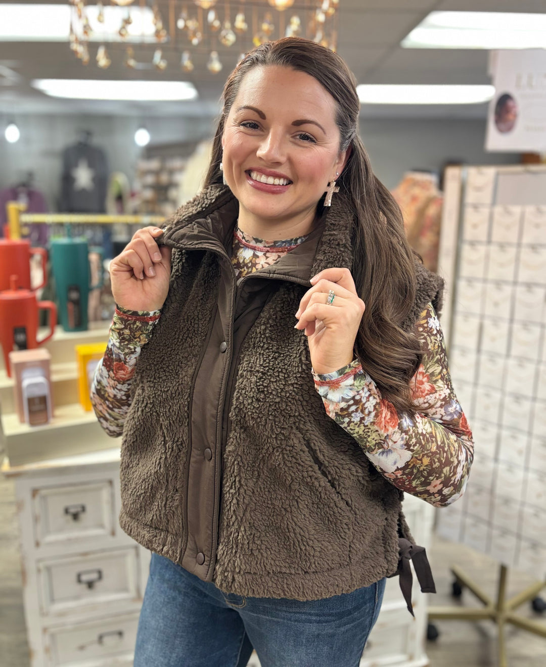 Tied & Toasty Sherpa Vest-Outerwear-Hyfve-Evergreen Boutique, Women’s Fashion Boutique in Santa Claus, Indiana