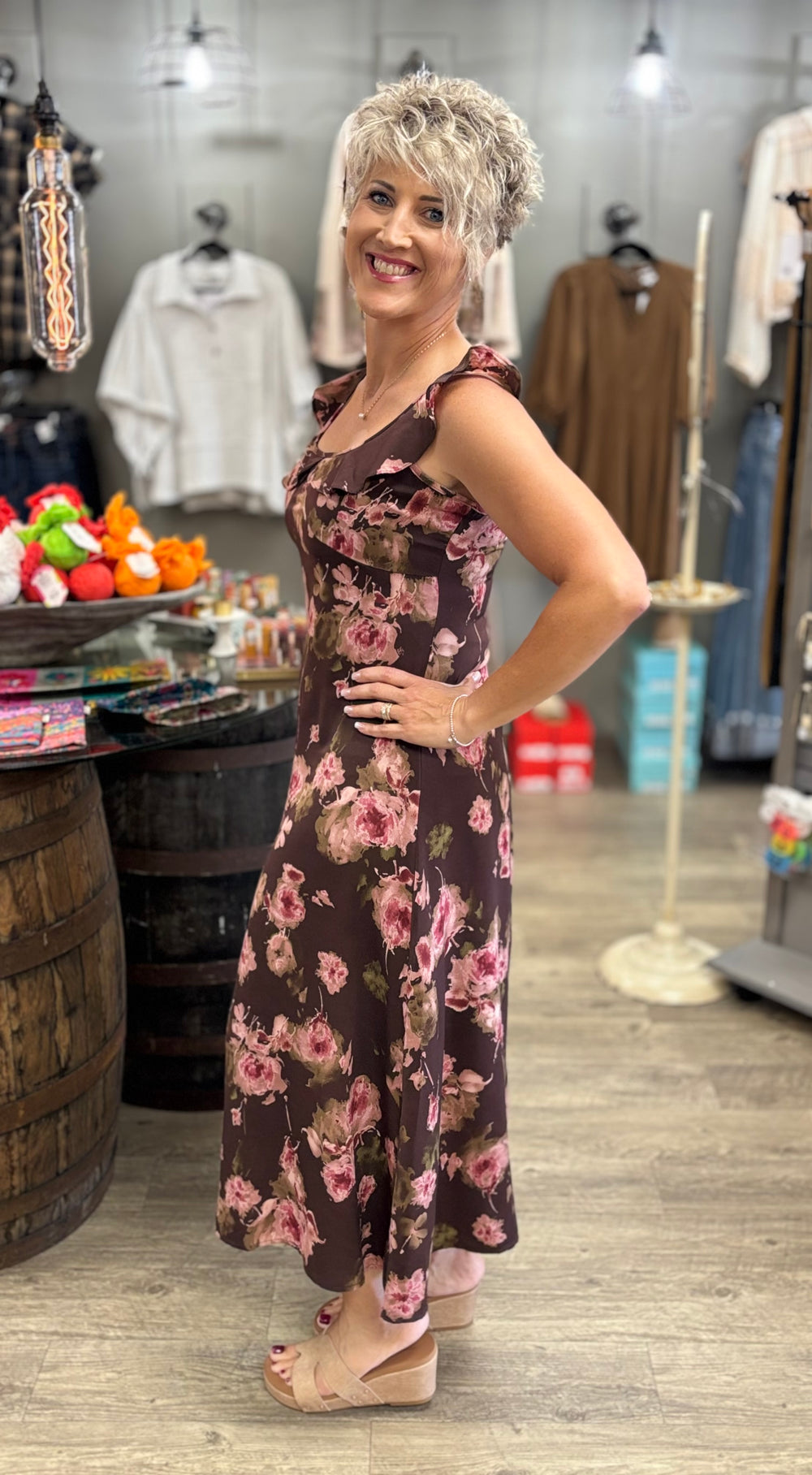 The Rosie Mocha Midi Dress-Dresses-Rosie Posie-Evergreen Boutique, Women’s Fashion Boutique in Santa Claus, Indiana