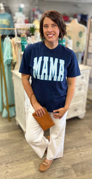 Mama Striped Navy Graphic Tee