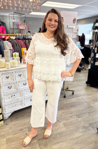 VERVET Optic White High Rise Crop Wide Leg