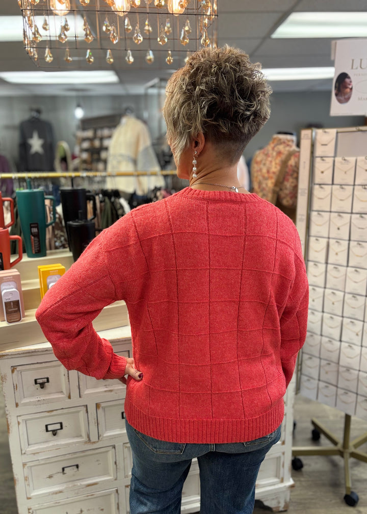 Windowpane Two Tone Knit Sweater-Tops-La Miel-Evergreen Boutique, Women’s Fashion Boutique in Santa Claus, Indiana
