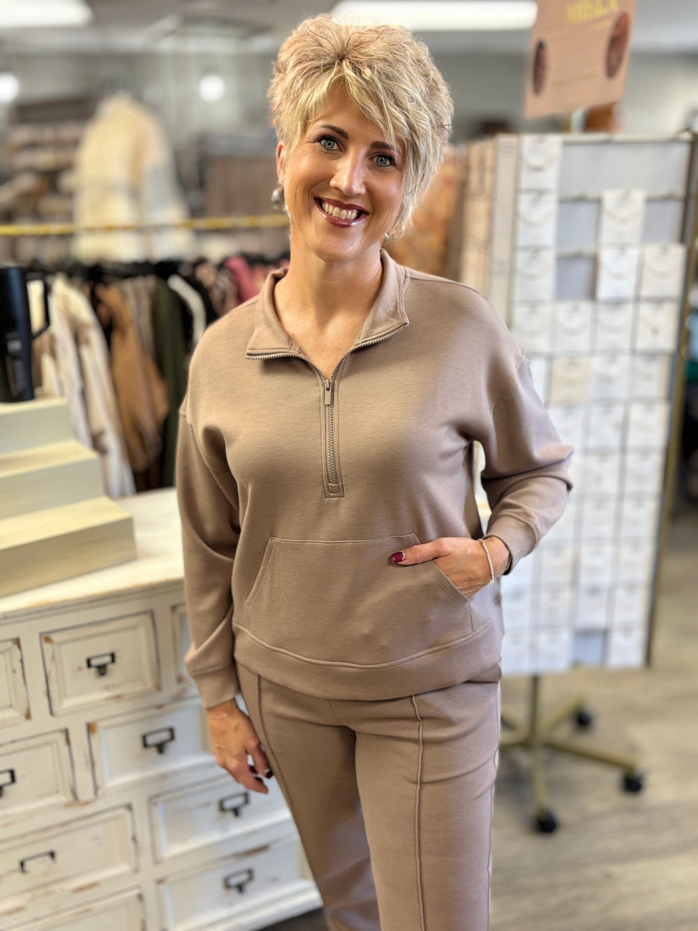 Zenana On Repeat Half Zip Scuba Pullover-Tops-Zenana-Evergreen Boutique, Women’s Fashion Boutique in Santa Claus, Indiana