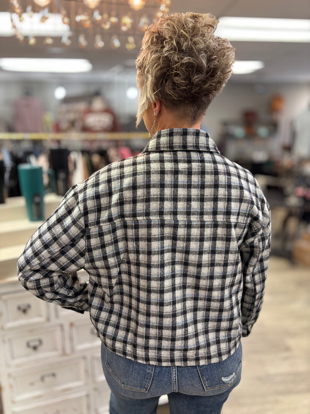Chill Check Plaid Short Jacket-Tops-HYFVE-Evergreen Boutique, Women’s Fashion Boutique in Santa Claus, Indiana