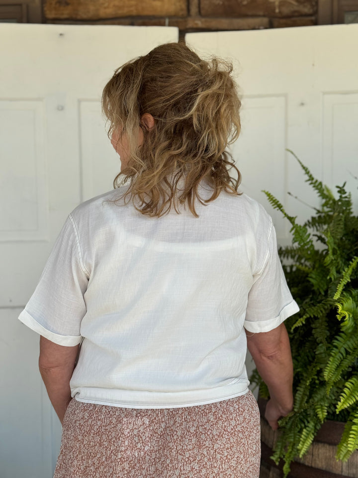 Maisie Tie Front Button Down Shirt-tops-Hem & Thread-Evergreen Boutique, Women’s Fashion Boutique in Santa Claus, Indiana