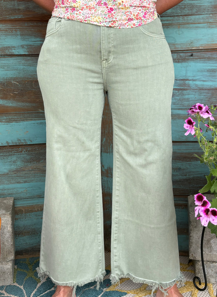Risen High Rise Cropped Jeans| Sage-Jeans-Risen-Evergreen Boutique, Women’s Fashion Boutique in Santa Claus, Indiana