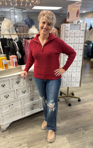 Zip It Up Half Zip Sweater-Tops-Zenana-Evergreen Boutique, Women’s Fashion Boutique in Santa Claus, Indiana