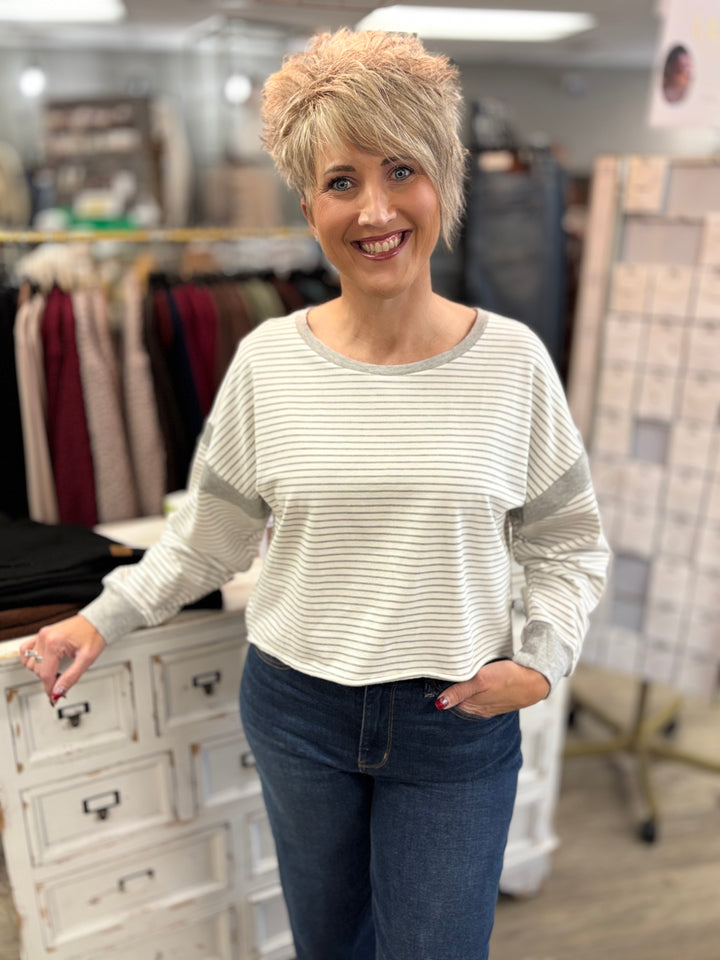 Striped Cutout Back Layering Sweatshirt