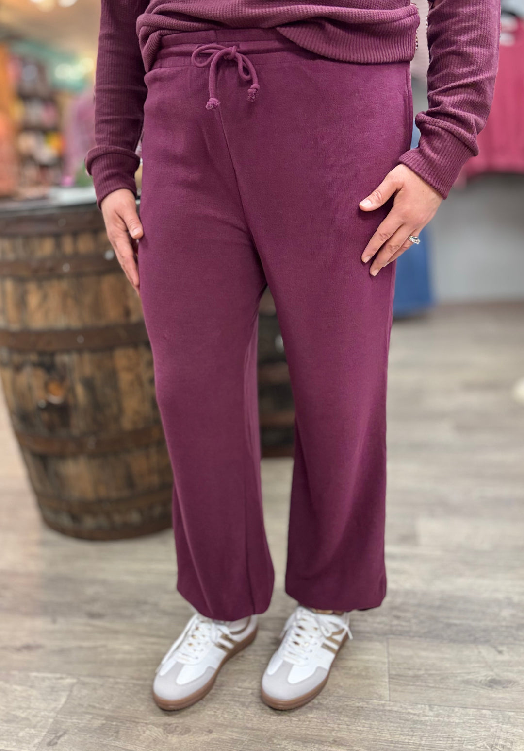 Dark Cherry Lounge Pants-Bottoms-HYFVE-Evergreen Boutique, Women’s Fashion Boutique in Santa Claus, Indiana