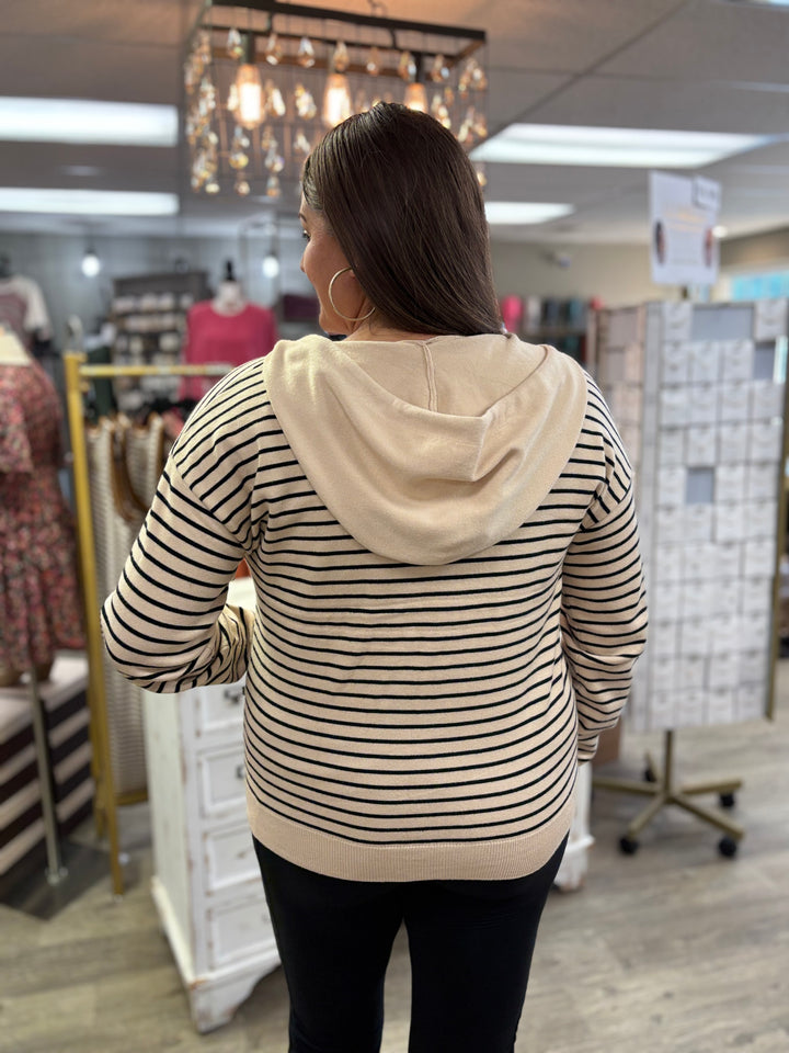 The Asher Striped Zip Up Hoodie-Tops-Staccato-Evergreen Boutique, Women’s Fashion Boutique in Santa Claus, Indiana