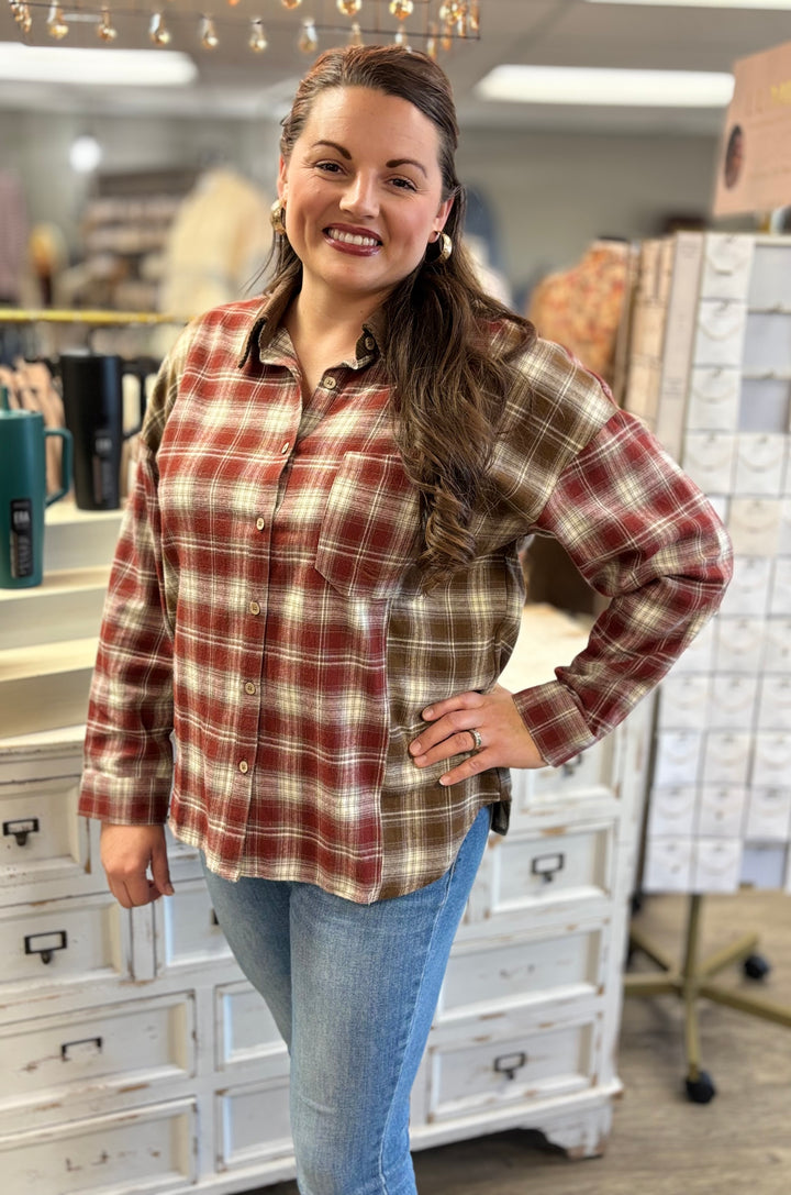 Block Party Plaid Shirt-Tops-Blu Pepper-Evergreen Boutique, Women’s Fashion Boutique in Santa Claus, Indiana