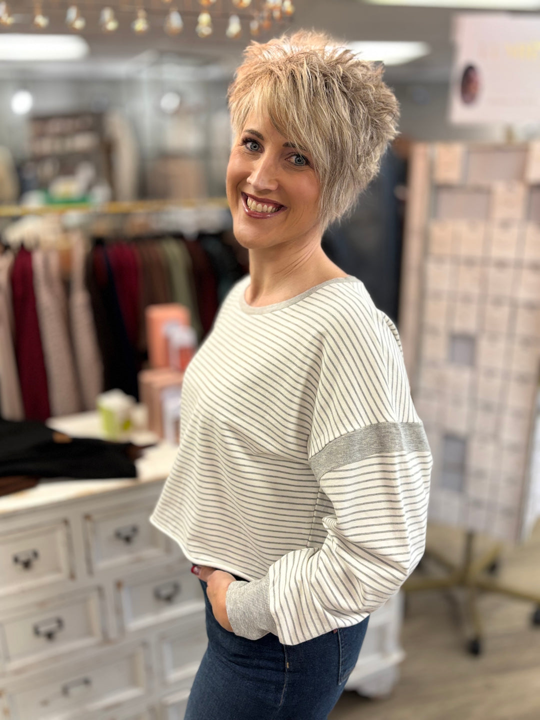 Striped Cutout Back Layering Sweatshirt