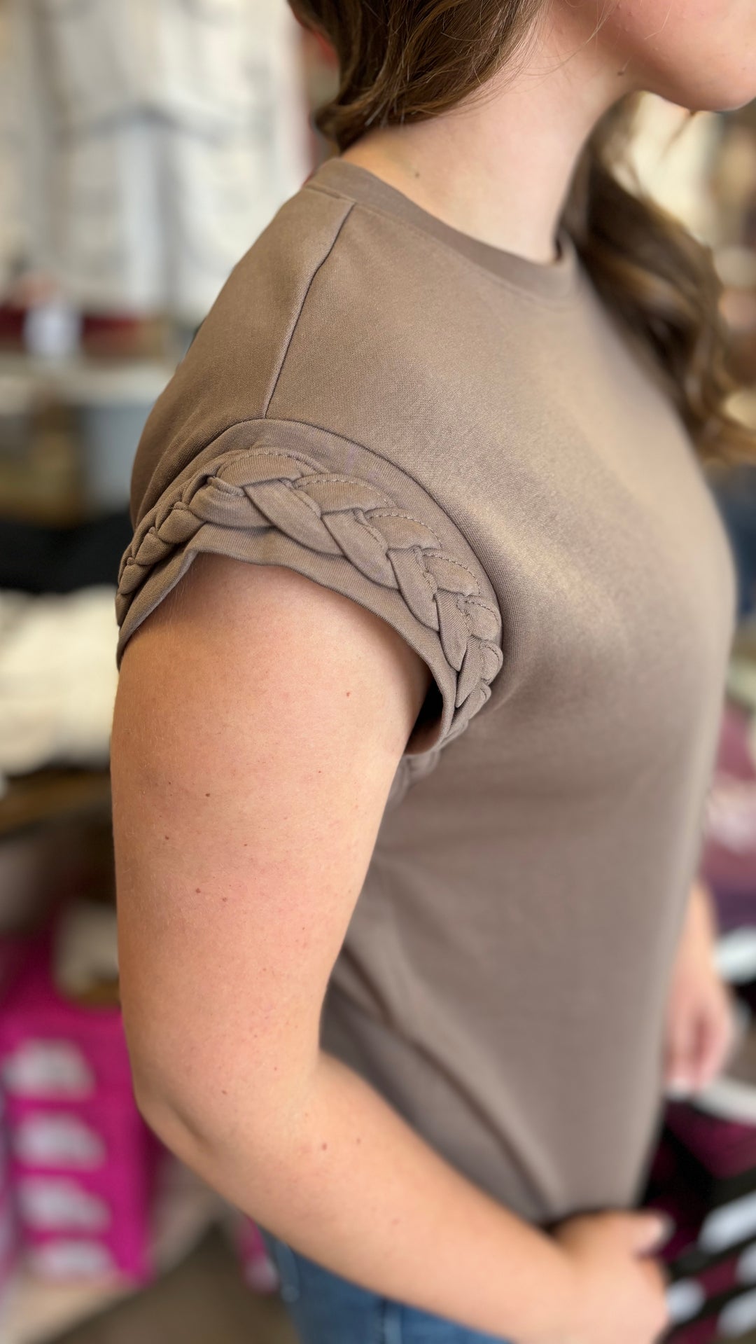 Brittany Braided Cuff Top-Short Sleeves-Entro-Evergreen Boutique, Women’s Fashion Boutique in Santa Claus, Indiana