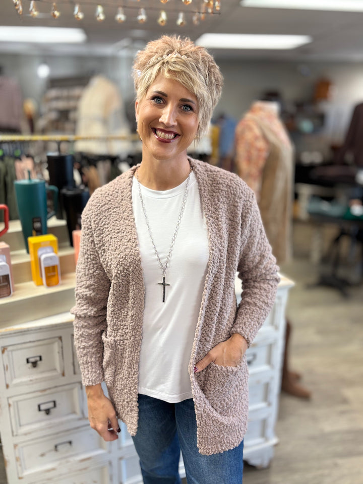 The Cleo Popcorn Sweater Cardigan-Tops-Zenana-Evergreen Boutique, Women’s Fashion Boutique in Santa Claus, Indiana