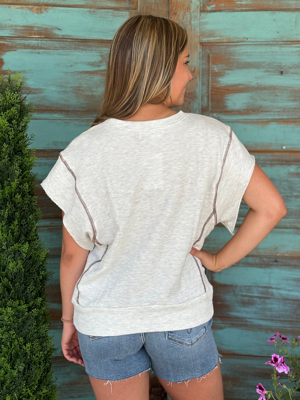 Cherri French Terry Top-Short Sleeves-Bucketlist-Evergreen Boutique, Women’s Fashion Boutique in Santa Claus, Indiana