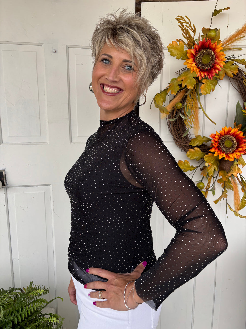 Rhinestone Cowboy Sheer Top-Tops-Zutter-Evergreen Boutique, Women’s Fashion Boutique in Santa Claus, Indiana