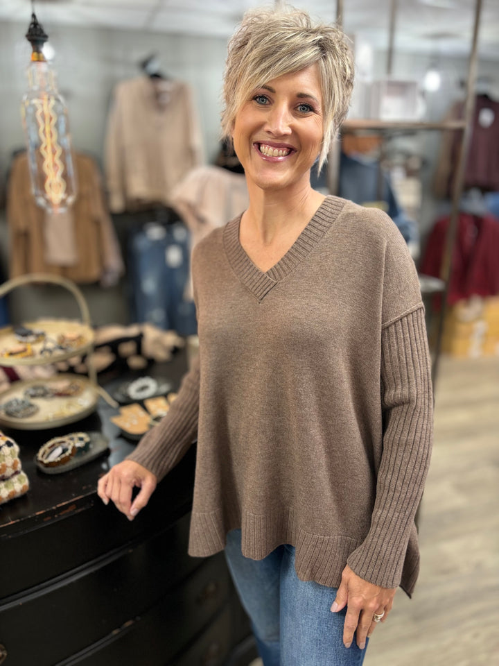 The Haven V-Neck Oversized Sweater-Sweaters-MITTOSHOP-Evergreen Boutique, Women’s Fashion Boutique in Santa Claus, Indiana