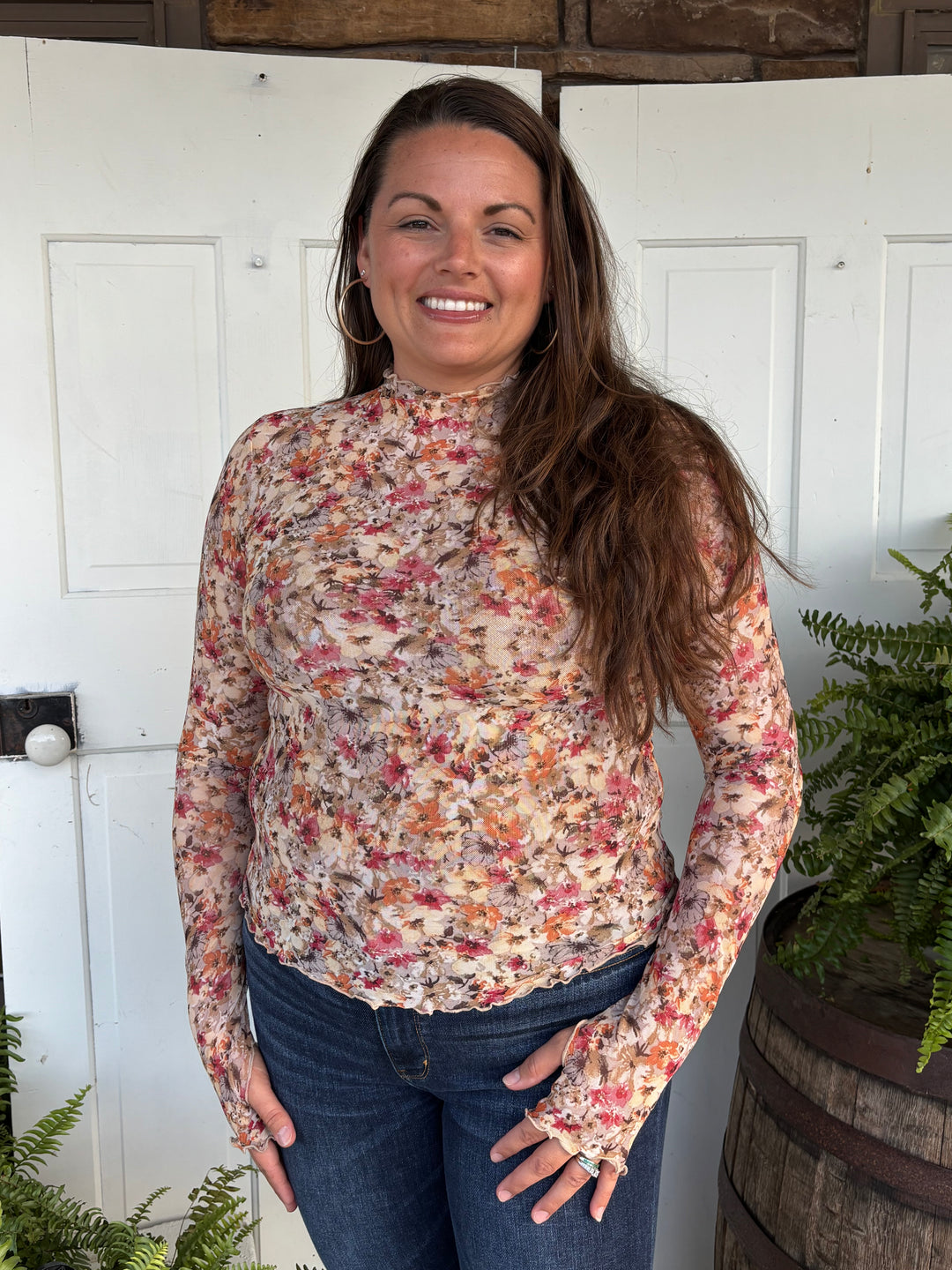 Petal To The Metal Mesh Floral Top-Tops-Hem & Thread-Evergreen Boutique, Women’s Fashion Boutique in Santa Claus, Indiana