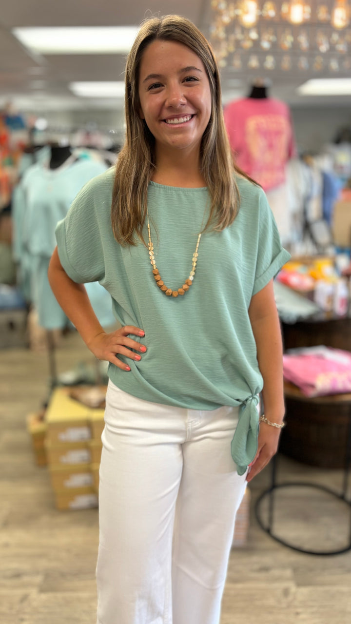 Betty Tie Top-Short Sleeves-Yolly-Evergreen Boutique, Women’s Fashion Boutique in Santa Claus, Indiana