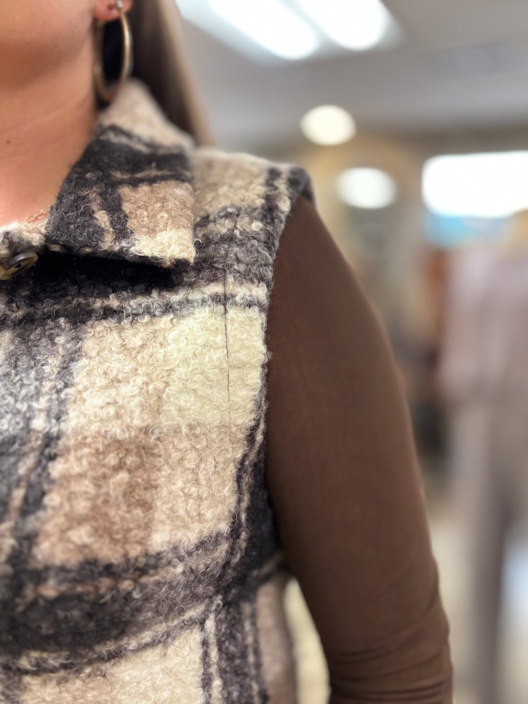 City Lights Plaid Button Down Vest-Tops-Hem & Thread-Evergreen Boutique, Women’s Fashion Boutique in Santa Claus, Indiana