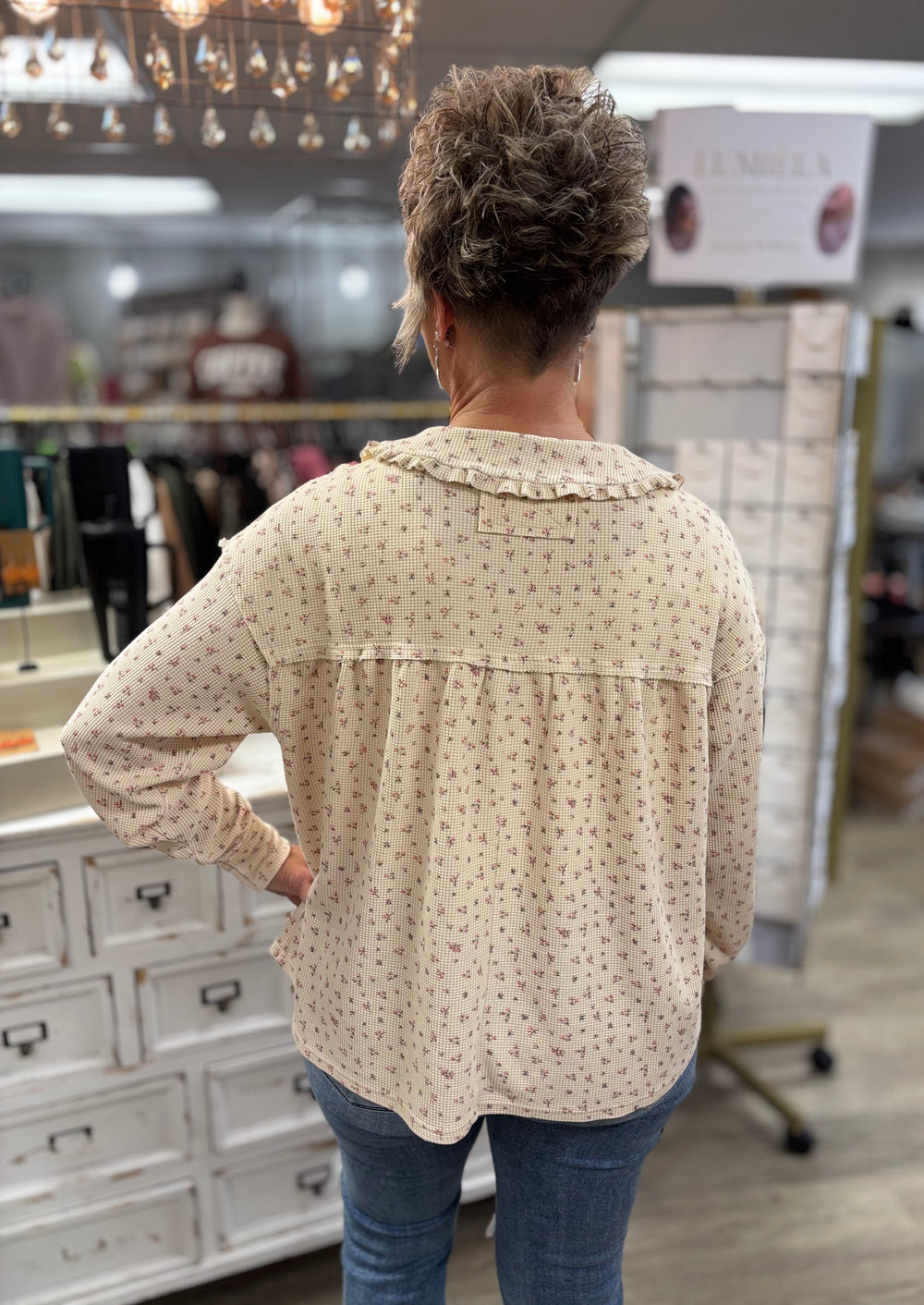 Sweet Pea Thermal Print Top-Tops-Easel-Evergreen Boutique, Women’s Fashion Boutique in Santa Claus, Indiana