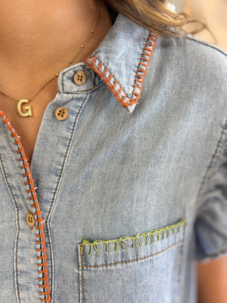 Whipstitch Denim Dress
