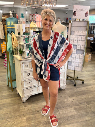 USA Flag Theme Distressed Kimono