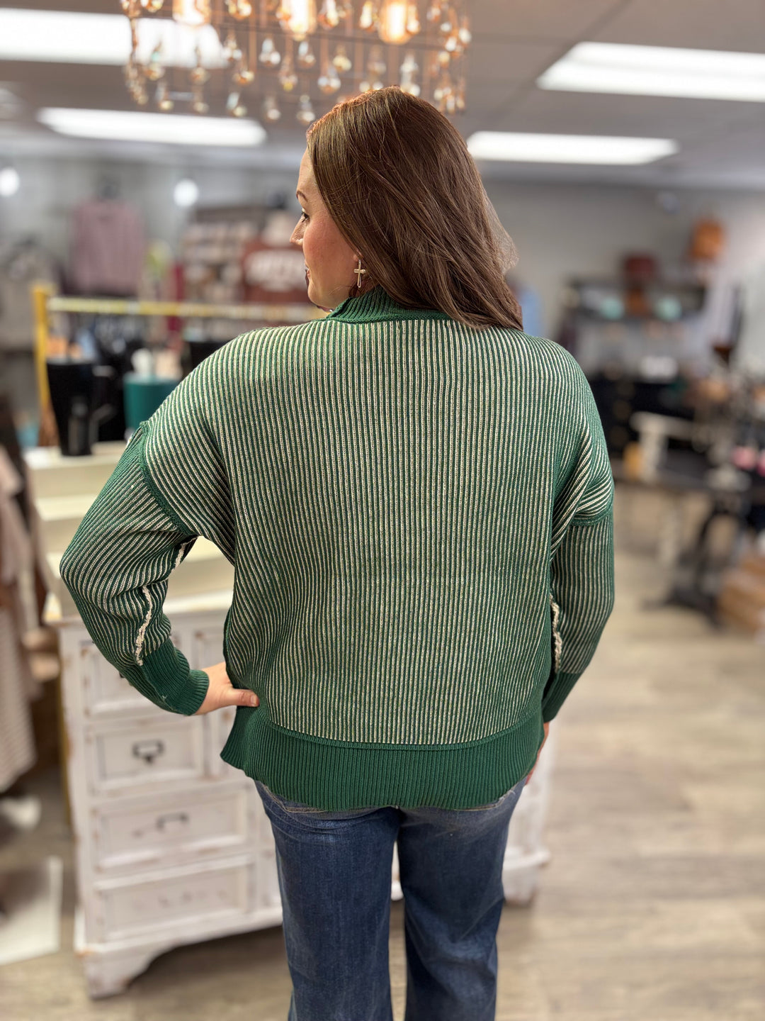 Double Take Exposed Seam Two Tone Sweater-Tops-Zenana-Evergreen Boutique, Women’s Fashion Boutique in Santa Claus, Indiana