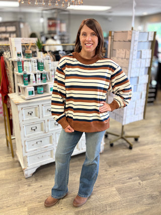Coffee Date Striped Mock Neck Top