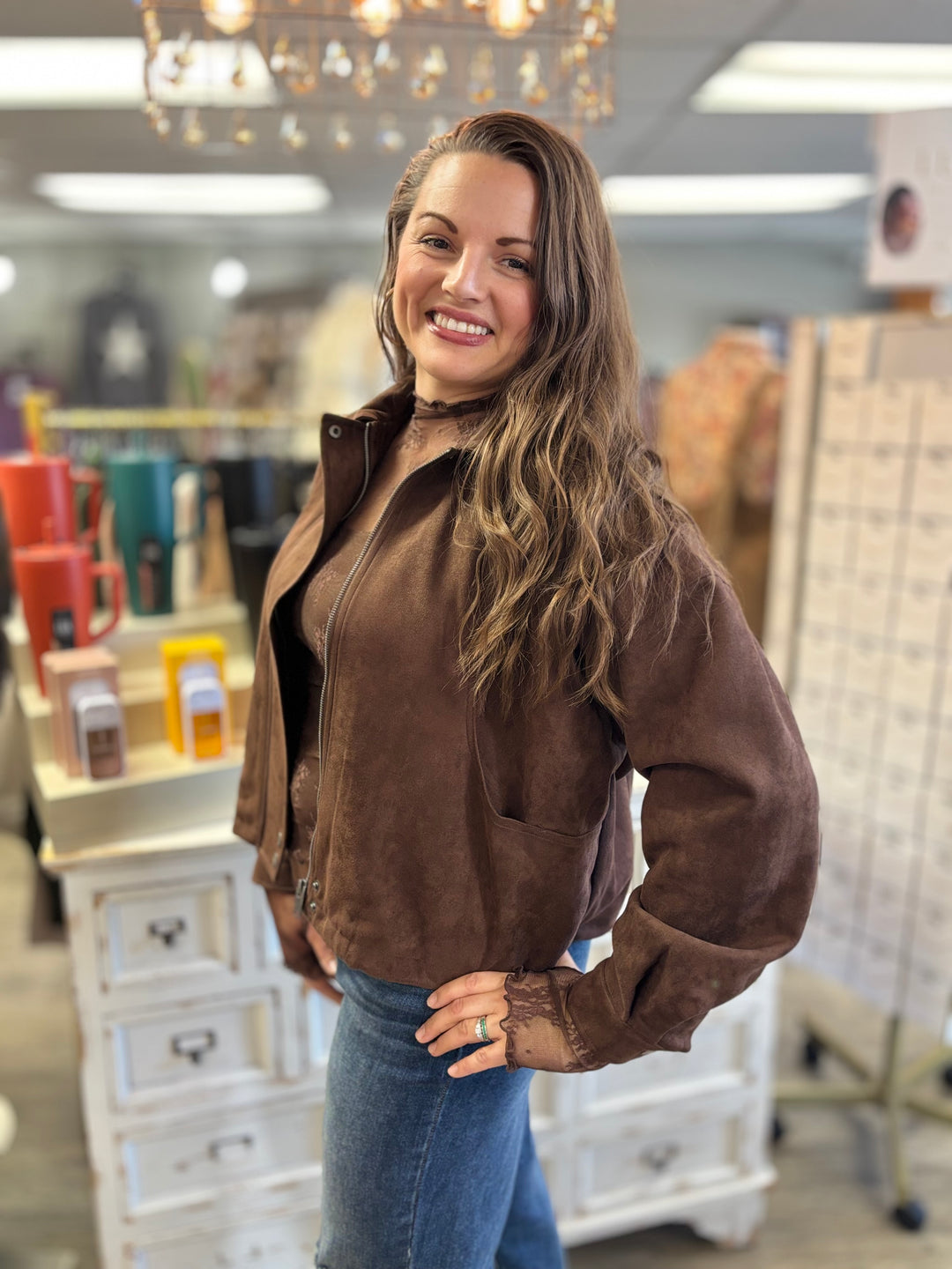 Cafe Sweets Suede Collar Jacket