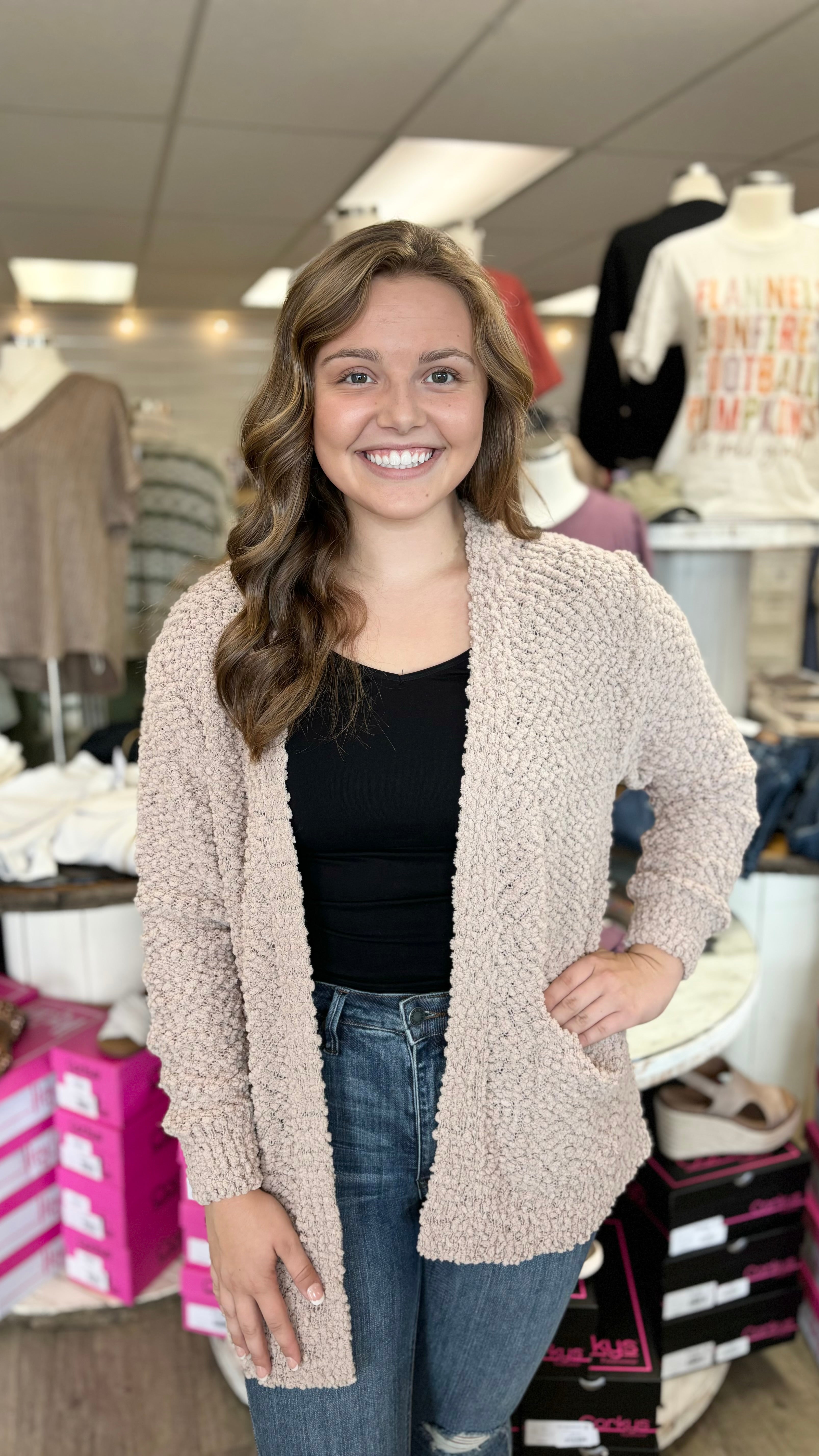 Carly Popcorn Cardigan Evergreen Boutique