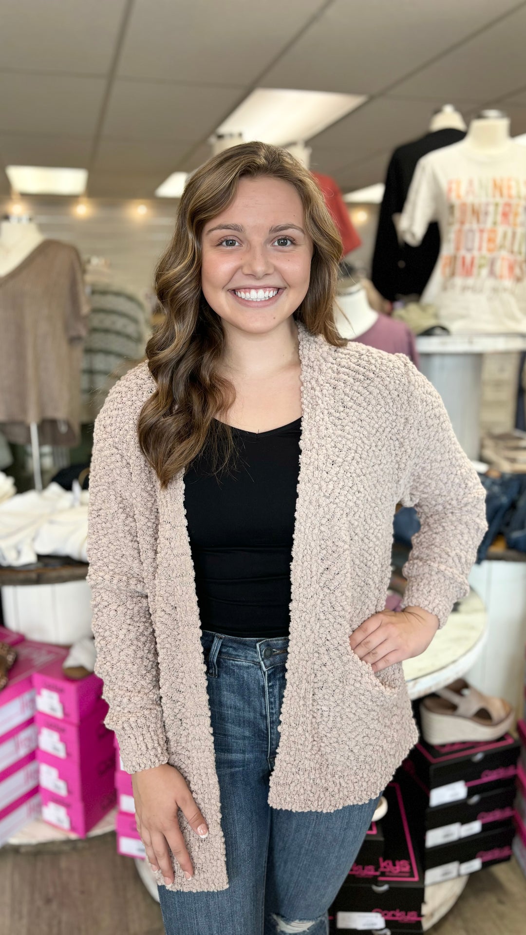 Carly Popcorn Cardigan-Cardigans-Zenana-Evergreen Boutique, Women’s Fashion Boutique in Santa Claus, Indiana