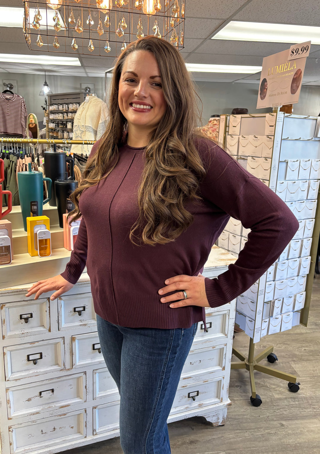 The Sugarplum Drop Shoulder Sweater-Tops-HYFVE-Evergreen Boutique, Women’s Fashion Boutique in Santa Claus, Indiana