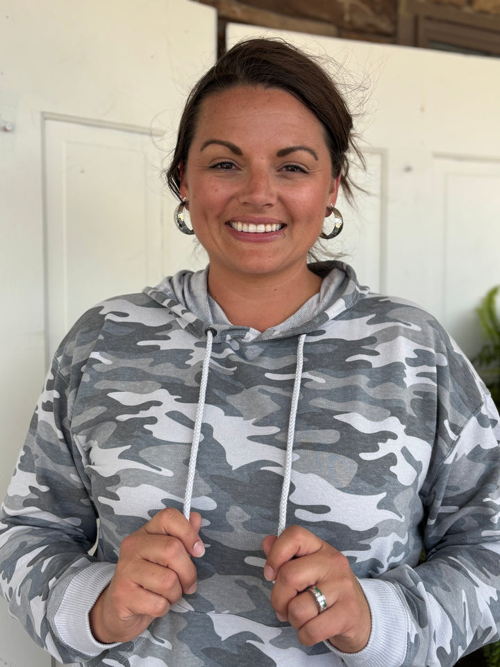Camo French Terry Hoodie-tops-Timing-Evergreen Boutique, Women’s Fashion Boutique in Santa Claus, Indiana