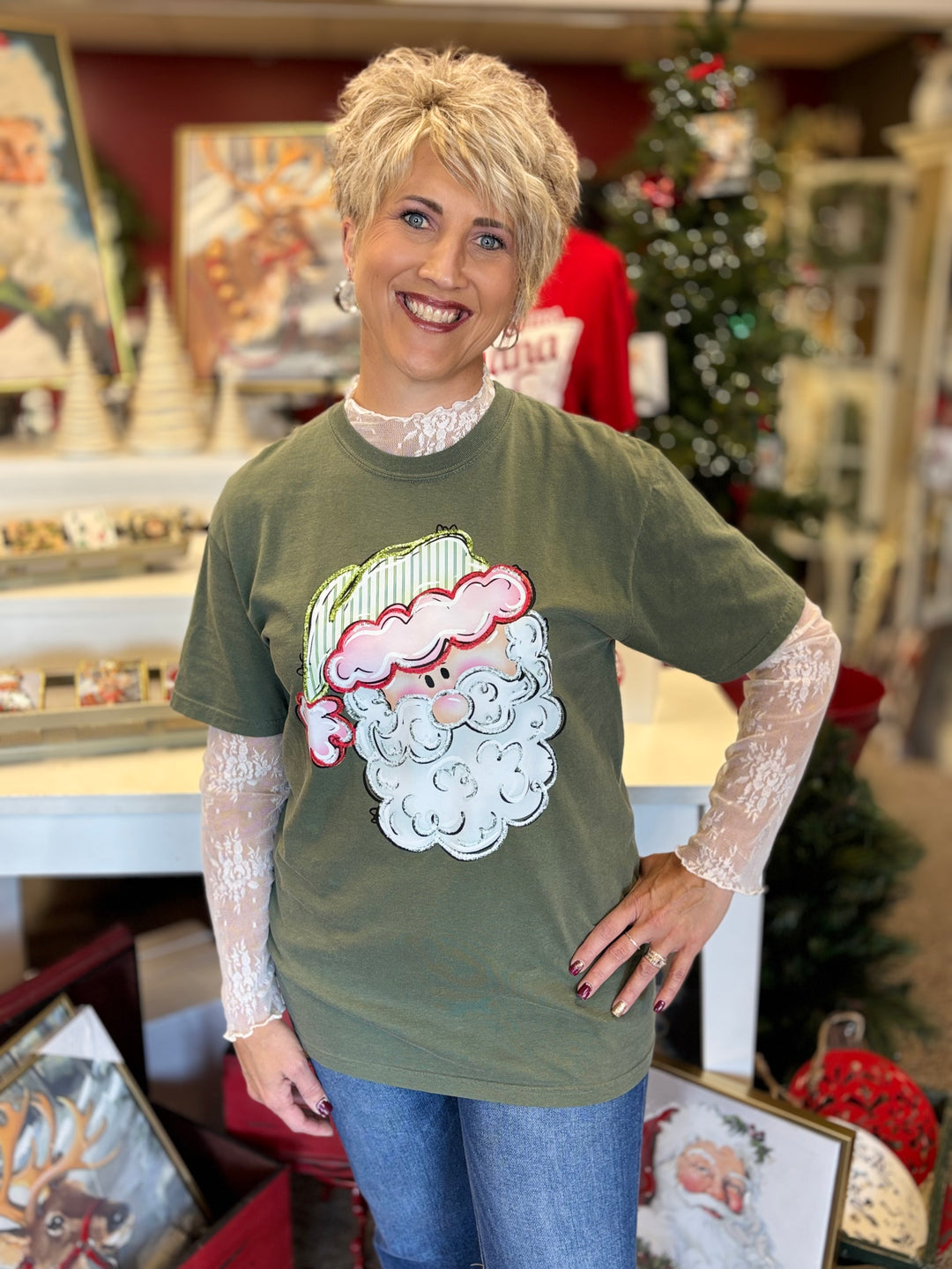 Vintage Santa Graphic Tee-Tops-Festivitees-Evergreen Boutique, Women’s Fashion Boutique in Santa Claus, Indiana