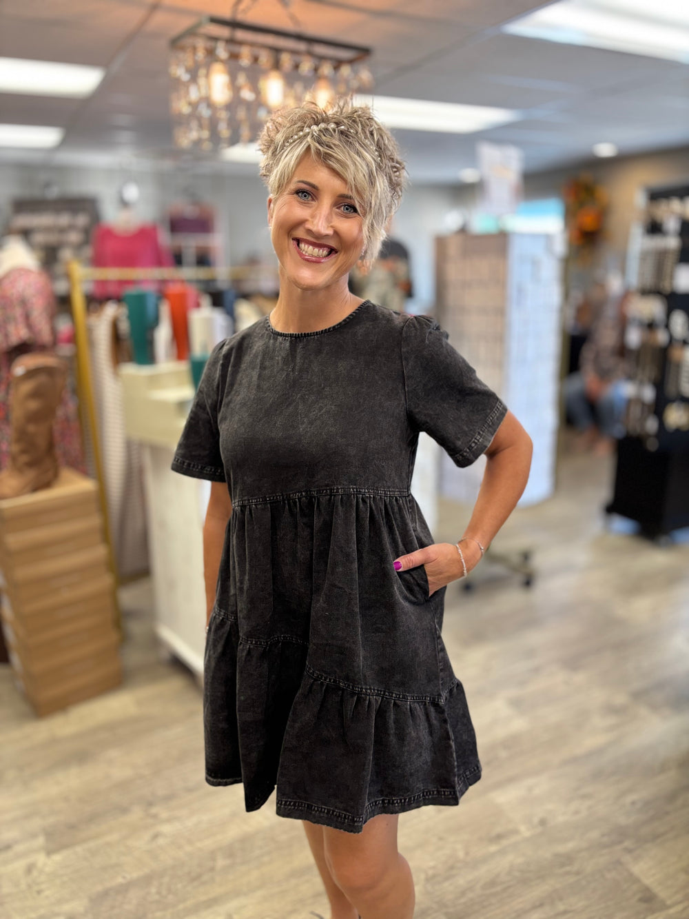 Midnight Rider Mineral Wash Denim Dress-Dresses-Anniewear-Evergreen Boutique, Women’s Fashion Boutique in Santa Claus, Indiana