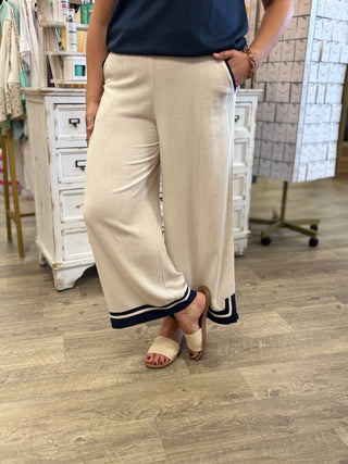 Contrast Linen Detail Pants