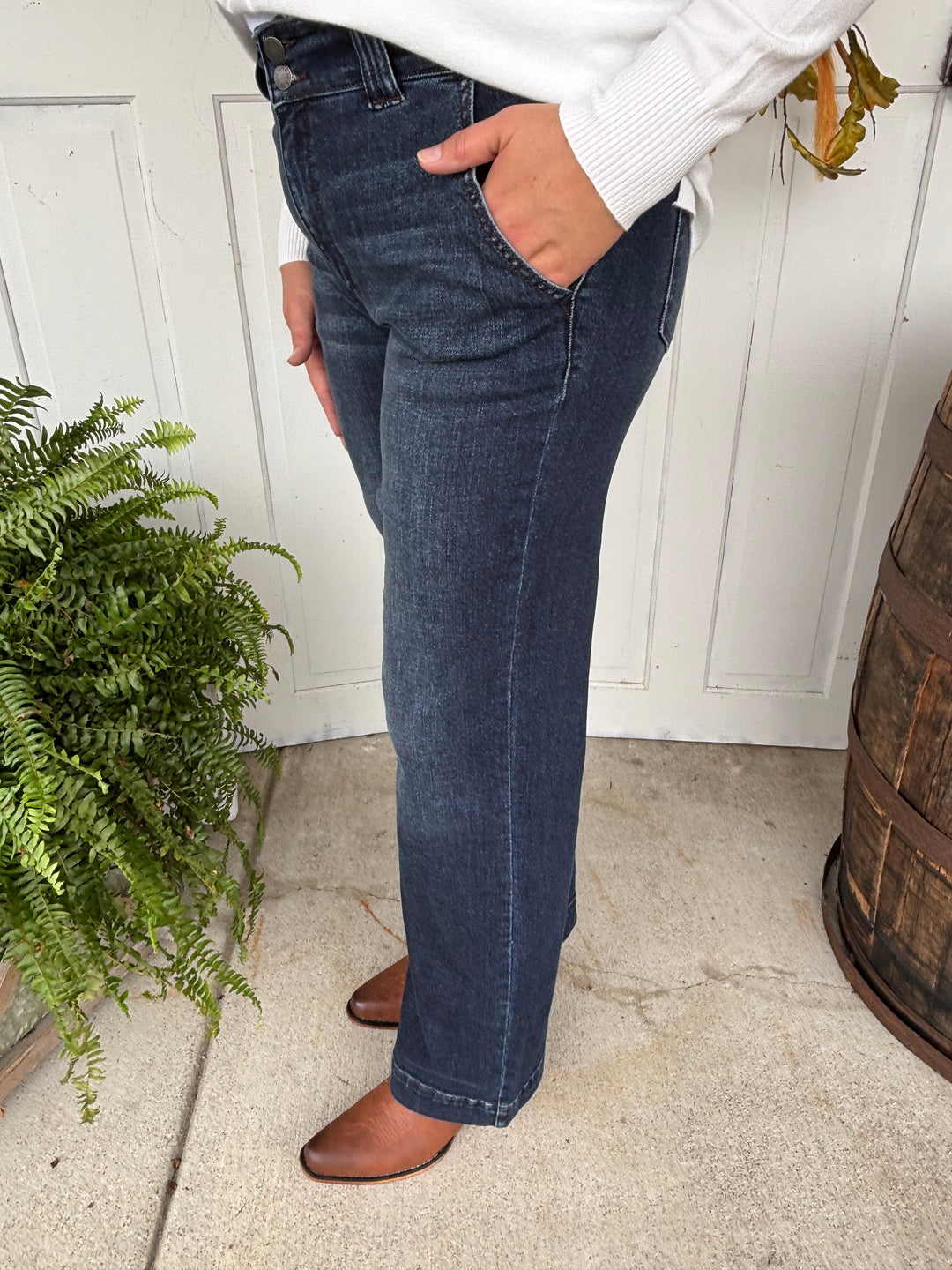 Judy Blue High Waist Double Button Wide Leg Denim Jeans-Denim-Judy Blue-Evergreen Boutique, Women’s Fashion Boutique in Santa Claus, Indiana