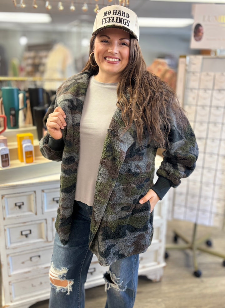 Camo Nights Sherpa Jacket-Tops-Hem & Thread-Evergreen Boutique, Women’s Fashion Boutique in Santa Claus, Indiana