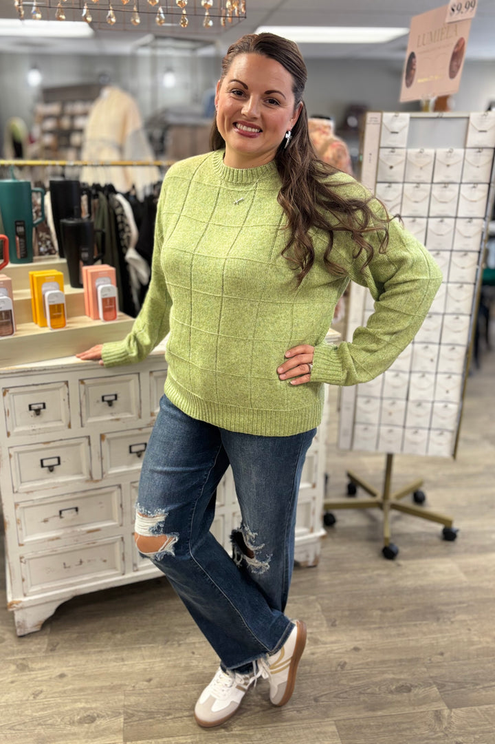 Windowpane Two Tone Knit Sweater-Tops-La Miel-Evergreen Boutique, Women’s Fashion Boutique in Santa Claus, Indiana