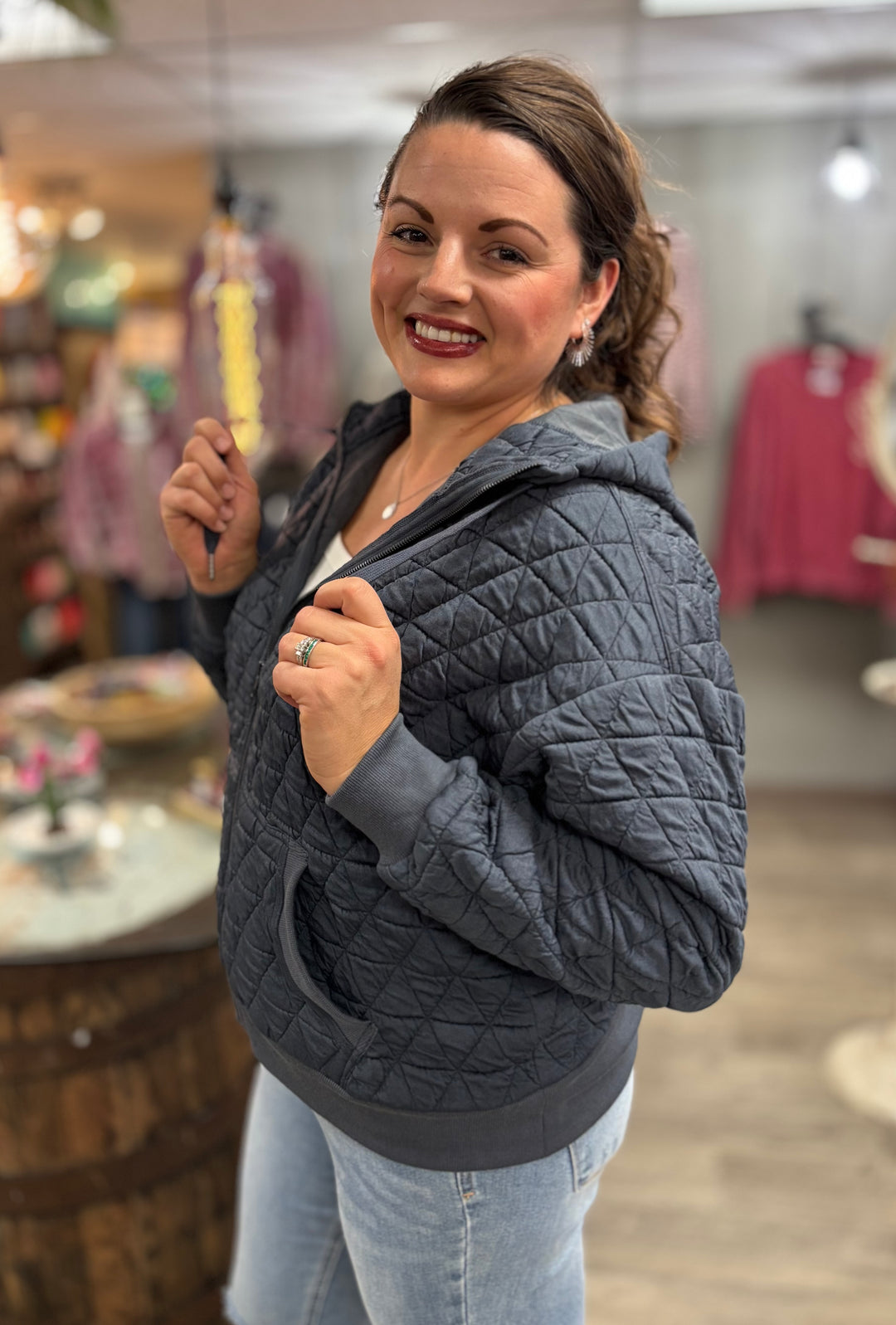 The Quinn Quilted Zip-Up Hooded Jacket-Tops-Staccato-Evergreen Boutique, Women’s Fashion Boutique in Santa Claus, Indiana