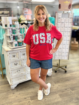 Retro Floral USA Graphic Tee
