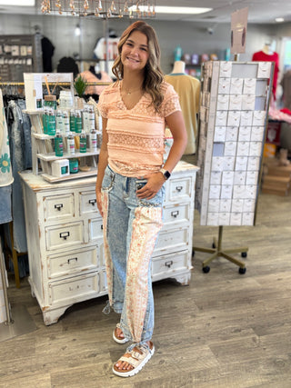 Coral Crush Lace Detail Top