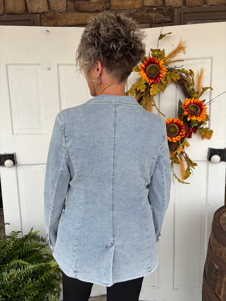 The Ashford Denim Blazer-Jackets-NoaBoa-Evergreen Boutique, Women’s Fashion Boutique in Santa Claus, Indiana
