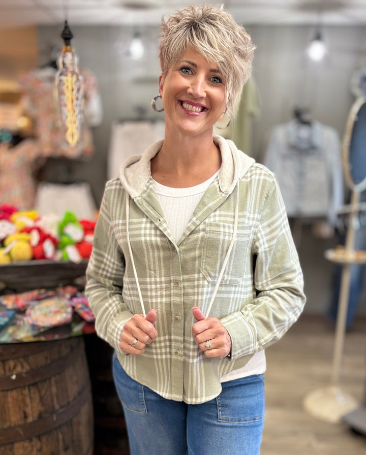 Olive Grove Long Sleeve Plaid Top