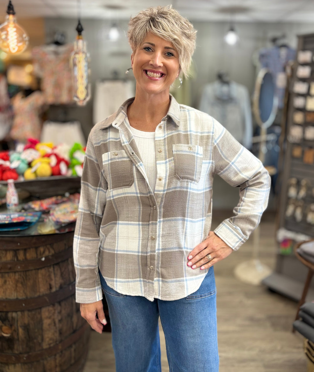 Earthy Trails Plaid Top