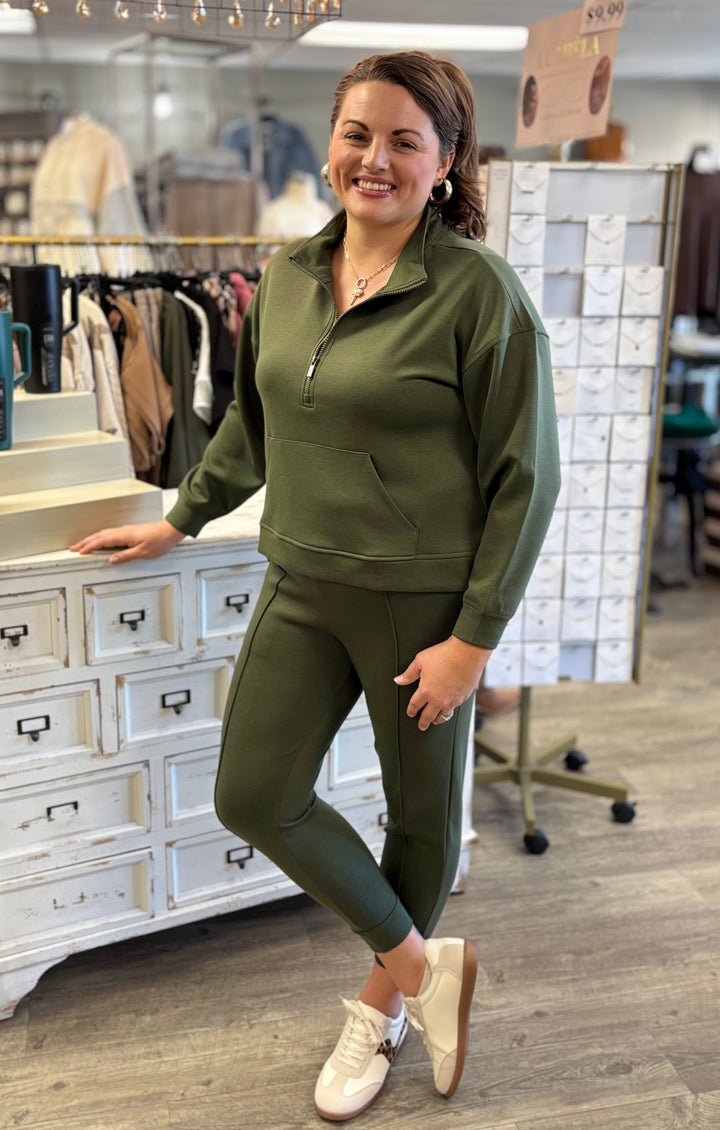 Zenana On Repeat Half Zip Scuba Pullover-Tops-Zenana-Evergreen Boutique, Women’s Fashion Boutique in Santa Claus, Indiana