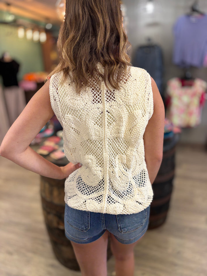 The Laurel by POL Crochet Vest-Tops-POL-Evergreen Boutique, Women’s Fashion Boutique in Santa Claus, Indiana