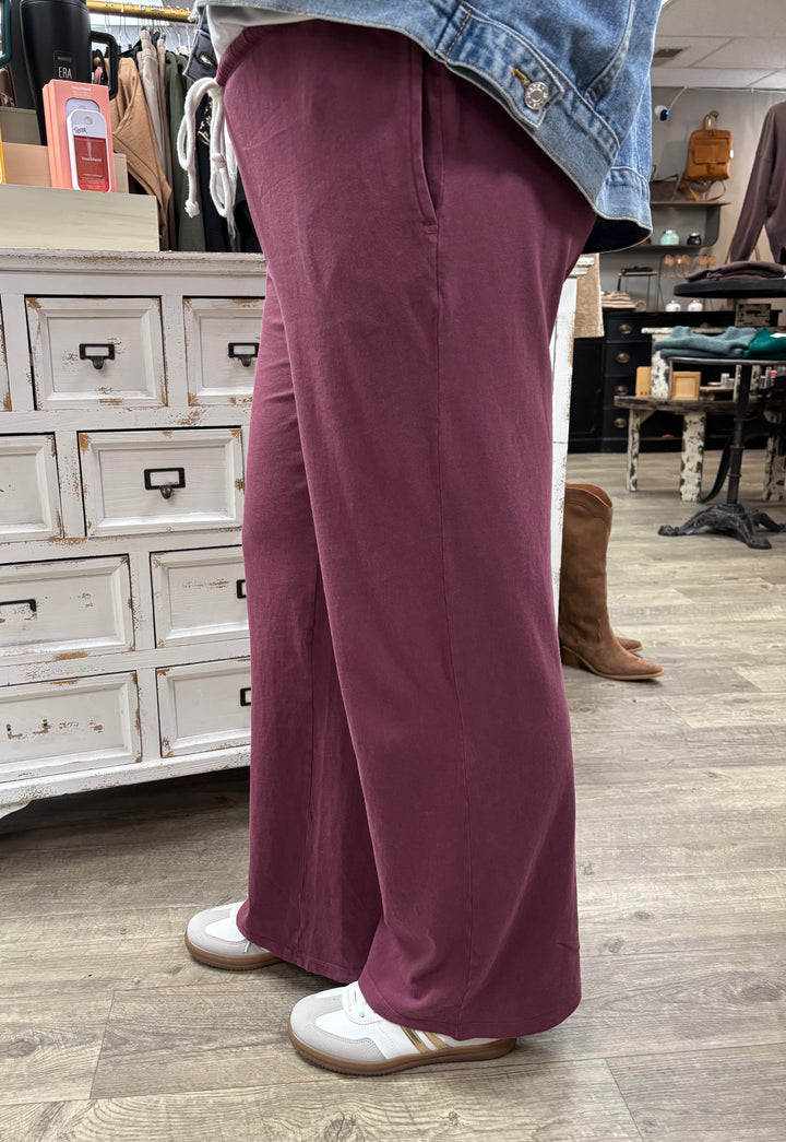 Dark Cherry Mineral Washed Relaxed Pants-Bottoms-HYFVE-Evergreen Boutique, Women’s Fashion Boutique in Santa Claus, Indiana