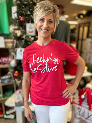 Feelin' Festive Tee-Graphic Tees-Partees by Party On!-Evergreen Boutique, Women’s Fashion Boutique in Santa Claus, Indiana